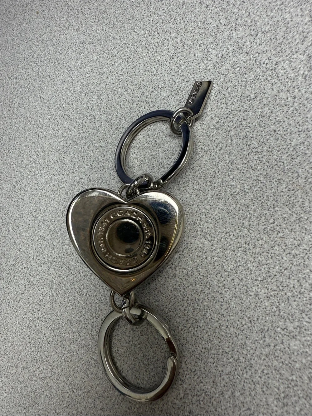 COACH Blue Heart Turnlock Keychain with Silver Hardware
